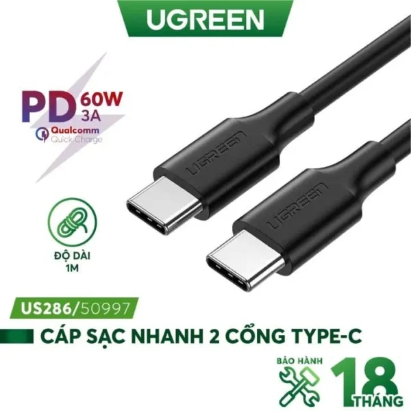 Cáp Ugreen Type-C to Type-C 60W 1M
